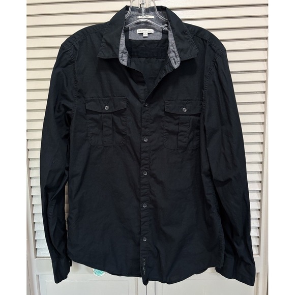 Calvin Klein Jeans Black Long Sleeve Button Up Shirt Size M Pockets Modern Fit - Picture 1 of 6